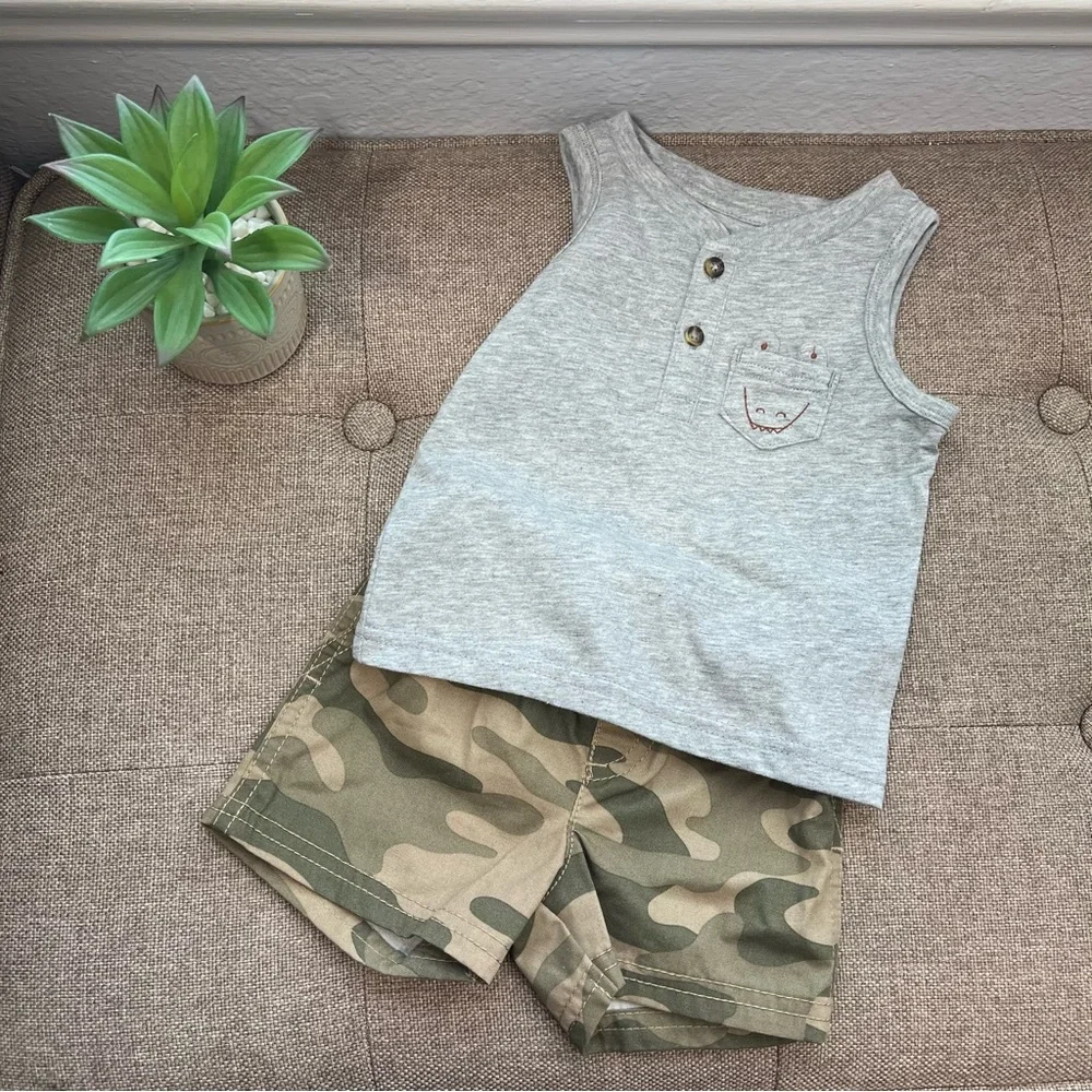 NWOT Carter's‎ Just One You Baby Boys' Camo Top & Bottom Set Olive Size 6 Month